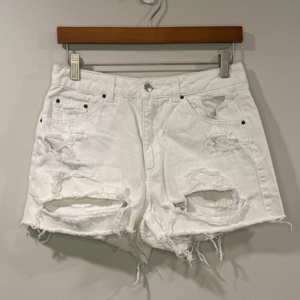 Topshop Women’s‎ Classic White Ripped Jean Mom Shorts Size USA 6